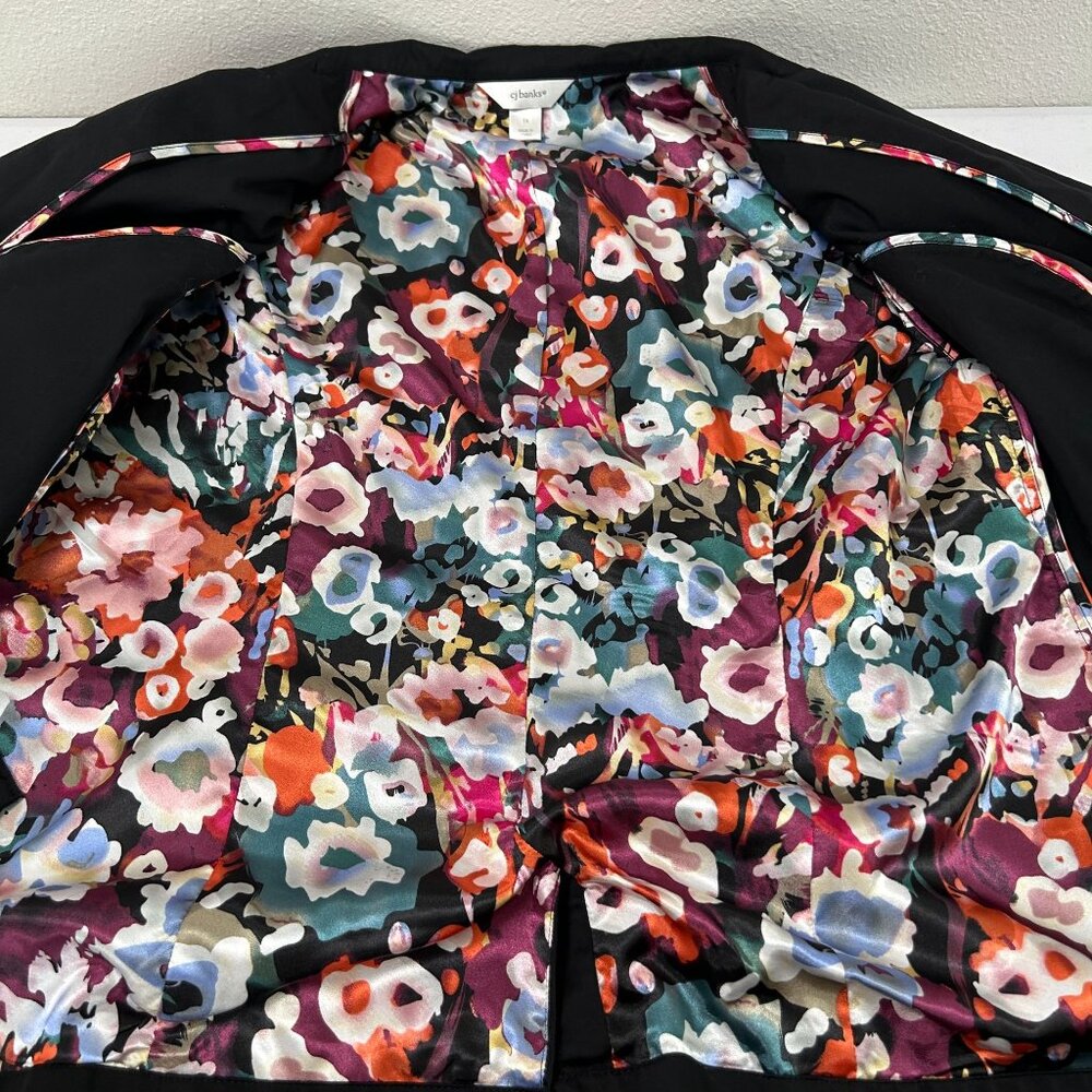 CJ Banks Blazer Jacket Womens 1X Black Two Button Stretch Floral Cuff Office - Picture 11 of 15